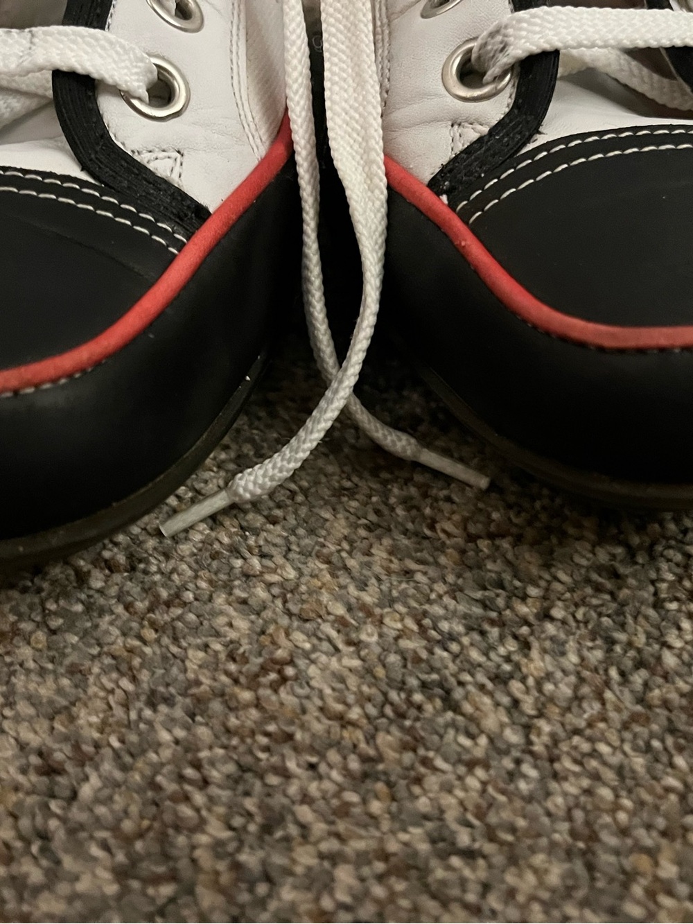 Donald J Pliner white canvas and black leather sneakers with red trim. - Picture 3 of 9